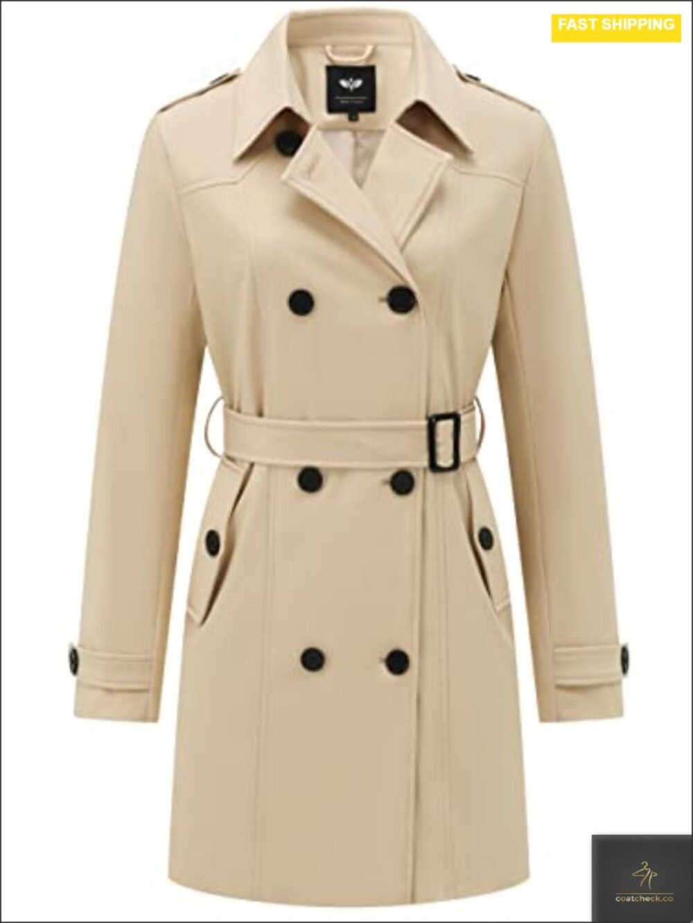 Women's Double-Breasted Trench Coat, Classic Notch Lapel Overcoat, Windproof